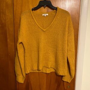 Madewell Mustard Color V-Neck Wool Blend Long Sleeve Sweater Top, Women’s Size S